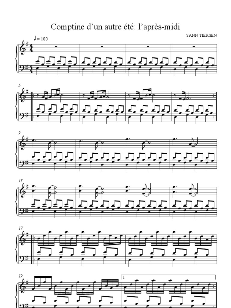 Sheet Music - Piano) Comptine D'un Autre Été - Amelie Poulain by Yann  Tiersen | PDF | Échecs | Ouverture (échecs)