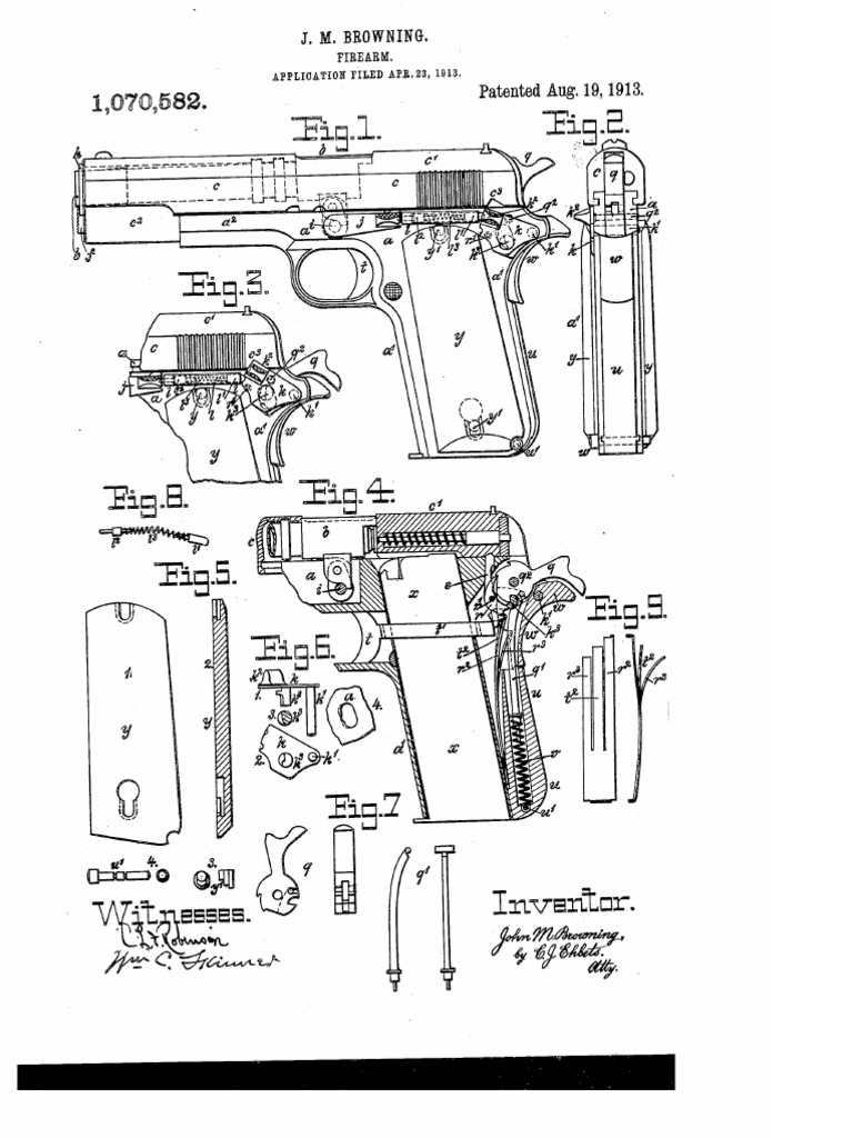 US Patent 1070582 - Improvements To Colt 1911