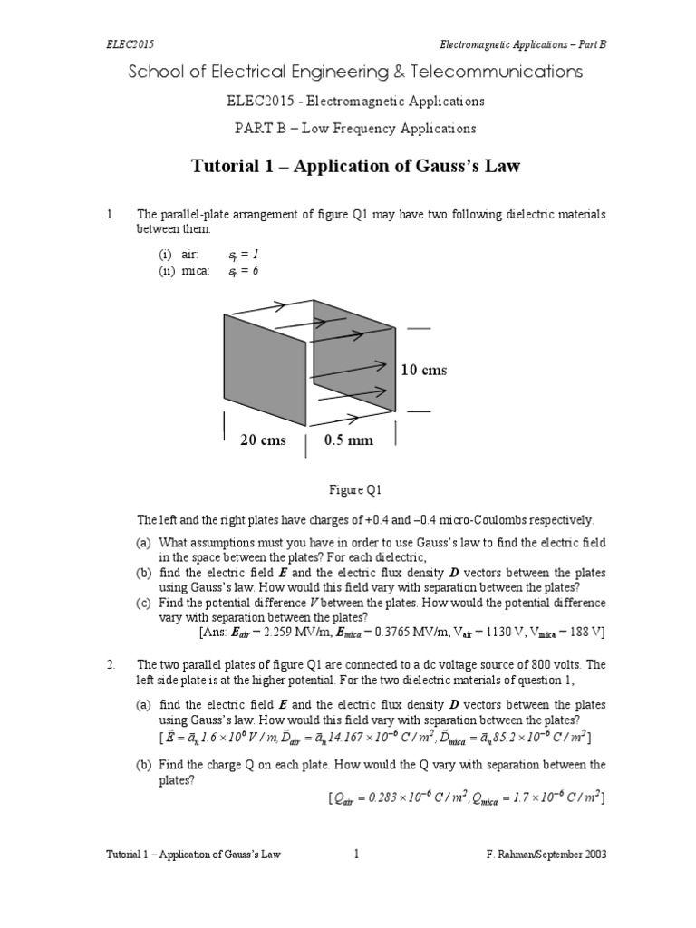 Gauss Law PDF Coaxial Cable Capacitor