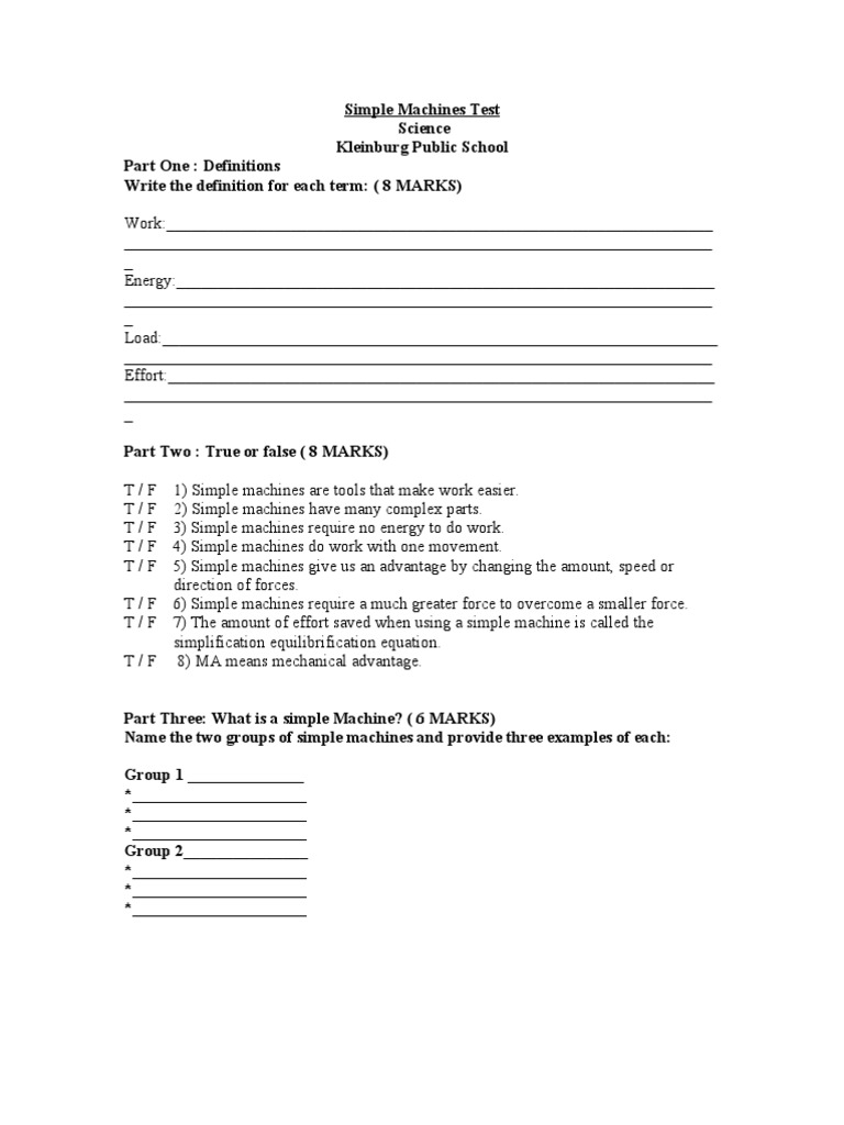 Simple Machines Test | PDF | Lever | Machines