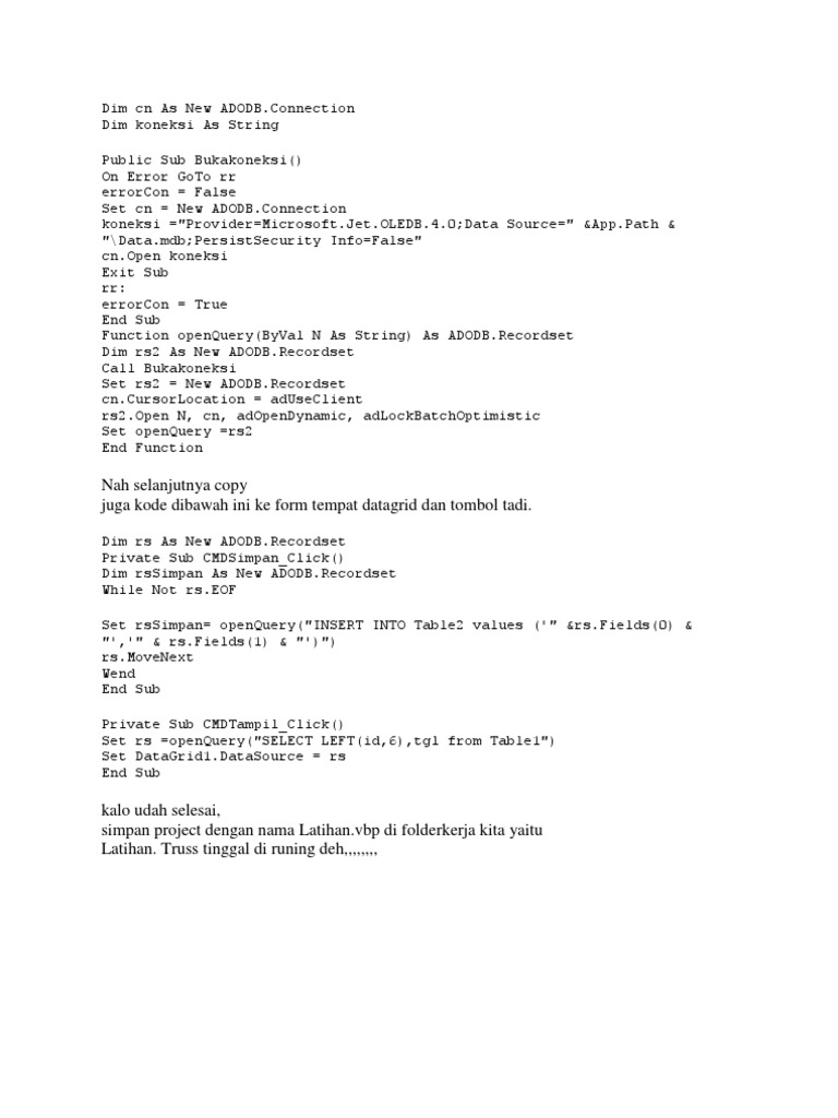 ADODB Connection and Data Handling Code | PDF