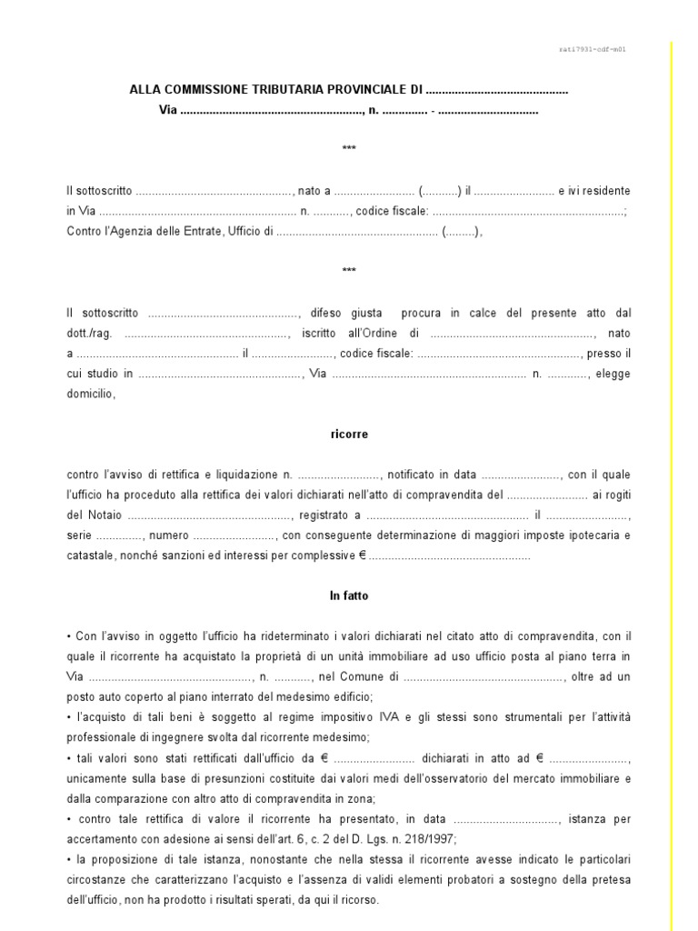 Ricorso Accertamento OMI | PDF