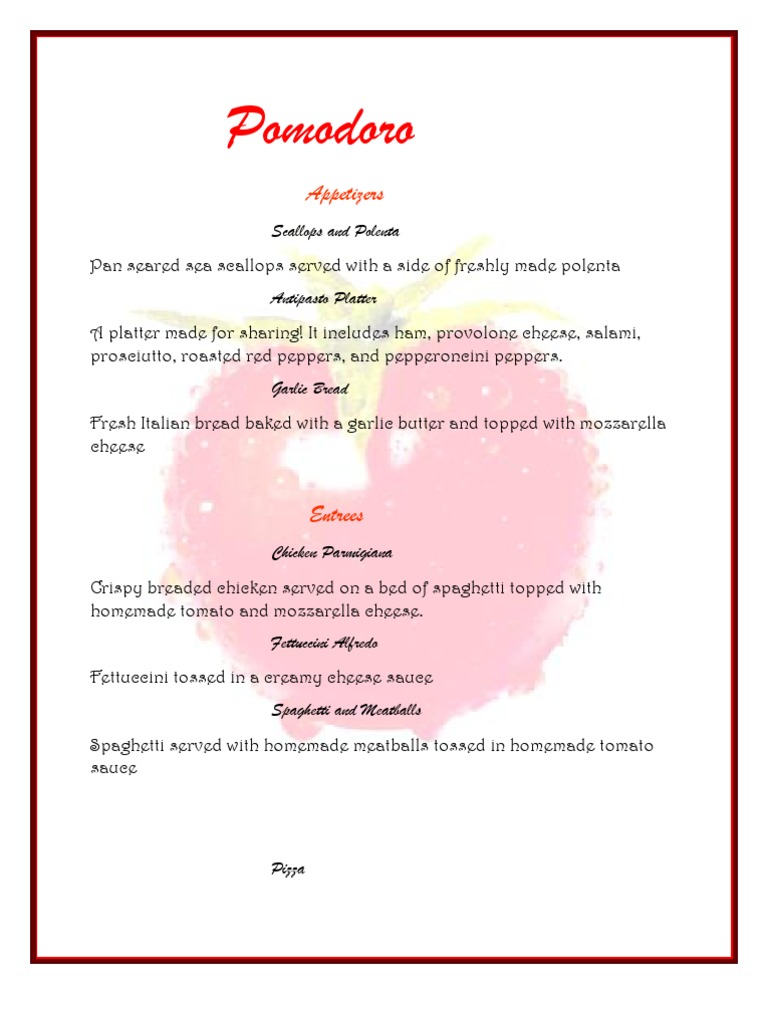 Italian Restaurant Menu Highlights | PDF