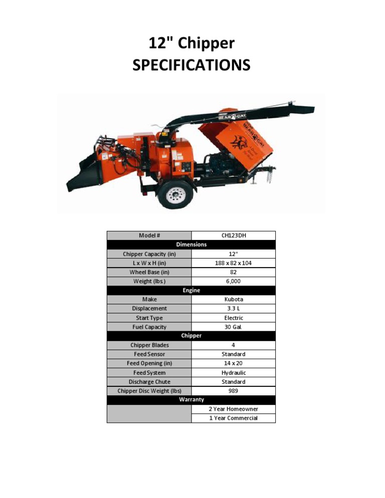 12inSpecSheet Wood Chipper | PDF