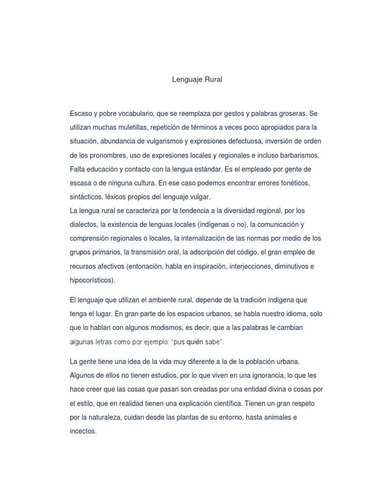 Características del Lenguaje Rural | PDF | Aprendizaje | Conocimiento