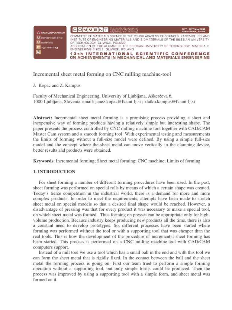 CNC Incremental Sheet Metal Forming | PDF | Sheet Metal | Numerical Control