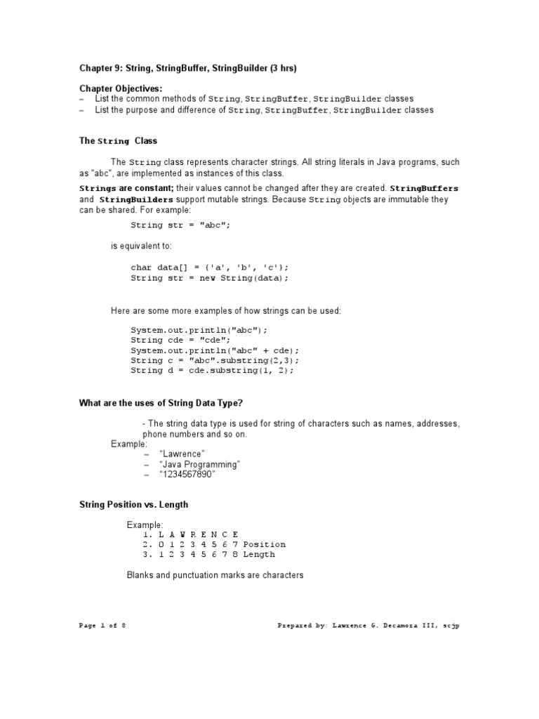 Chapter 9: String, Stringbuffer, Stringbuilder (3 HRS) Chapter ...