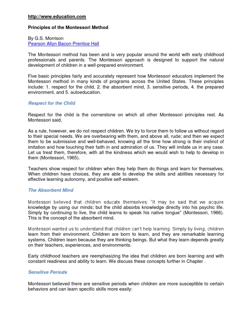 Five Principles of Montessori Education | PDF | Montessori Education ...