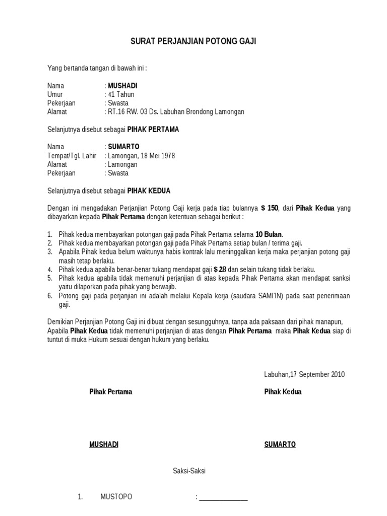 Surat Perjanjian Potong Gaji Pdf