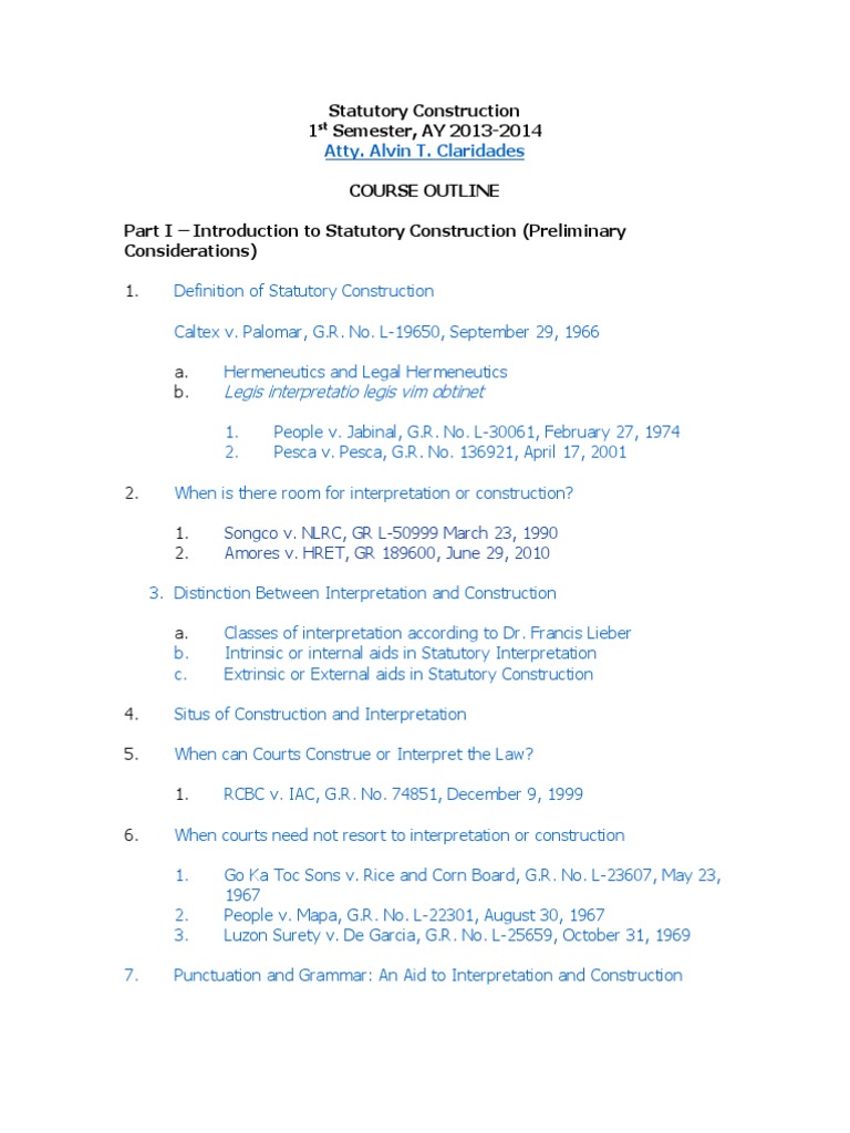 Statutory Construction Course Outline 1st Semester AY 2013-2014 PUP ...
