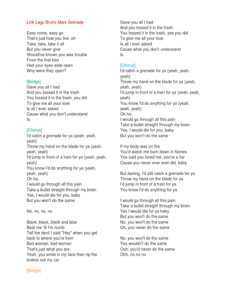 Download Lirik Lagu Bruno Mars It Will Rain