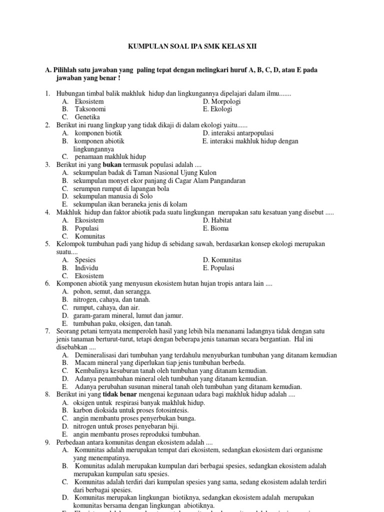 Soal Ipa Tentang Identifikasi Masalah Gejala Biotik Kls X Smk
