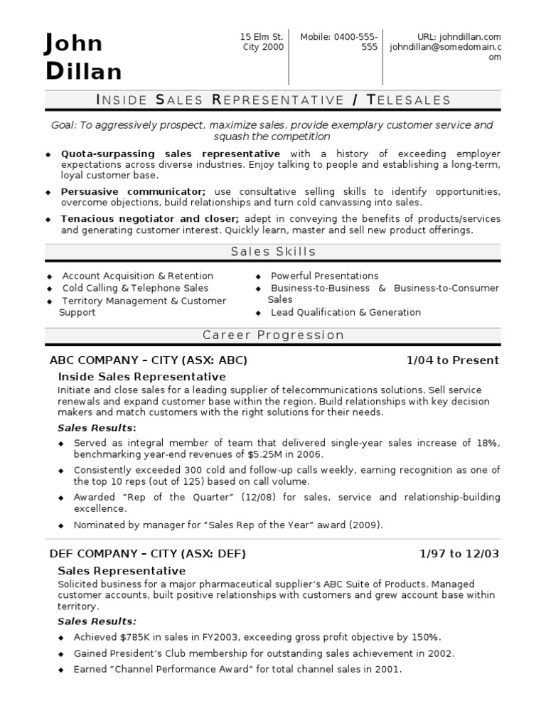 2.inside Sales Representative CV Template | PDF