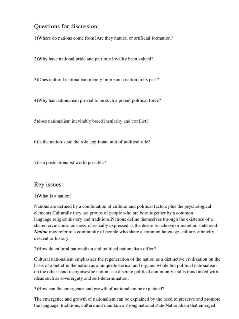 Nationalism: Key Questions and Concepts | PDF | Nationalism | Nation State