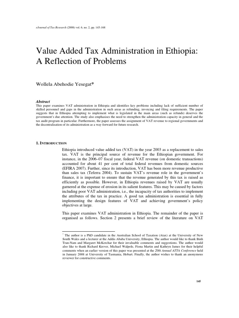 Vat Ethiopia Value Added Tax Taxes