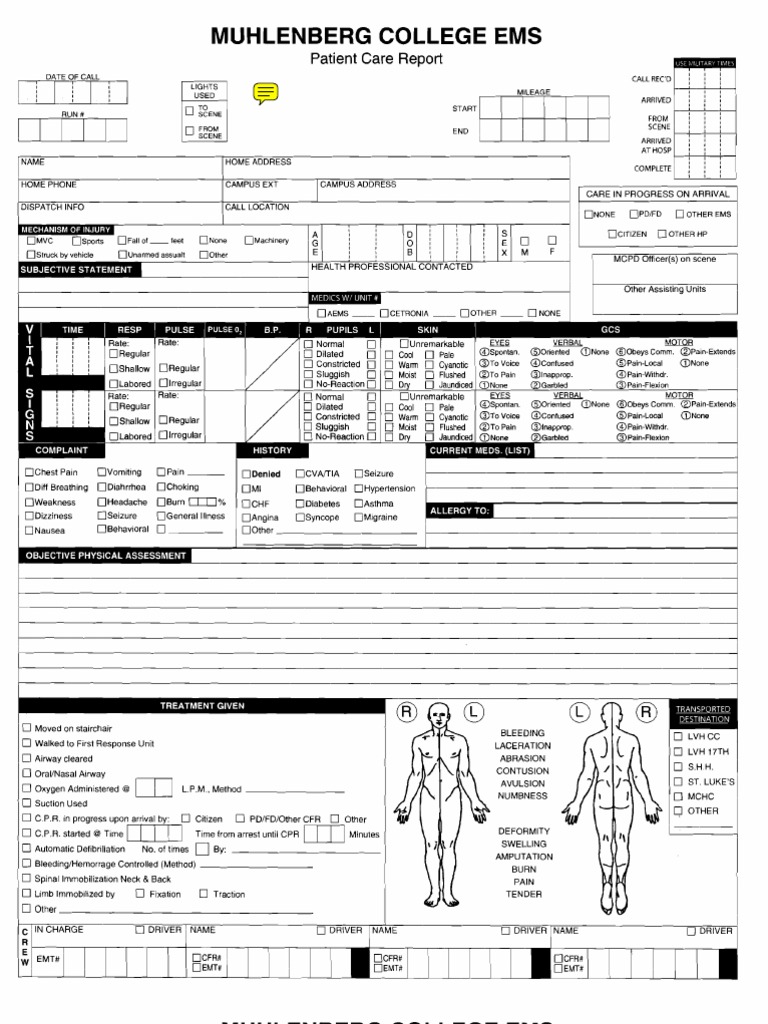 Muhlenberg College EMS Patient Report | PDF | Cardiopulmonary ...