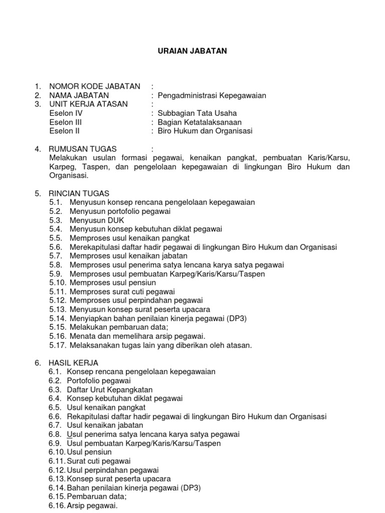 contoh uraian jabatan