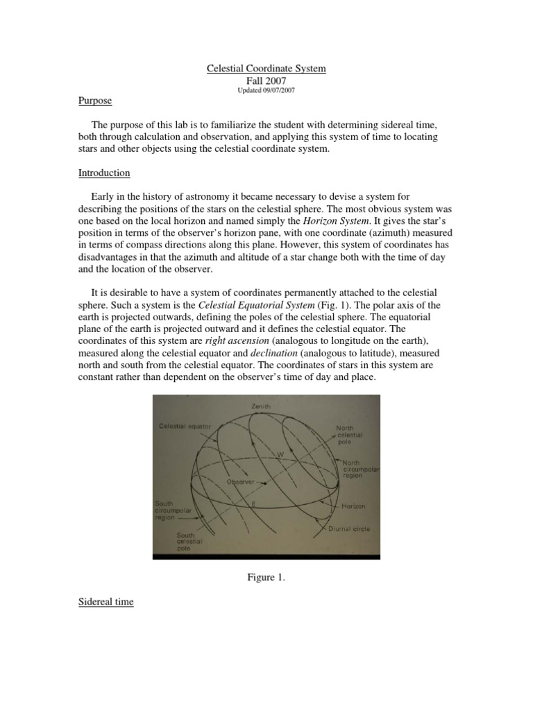 Lab 3 Celestial Coordinates Pdf Astrometry Navigation