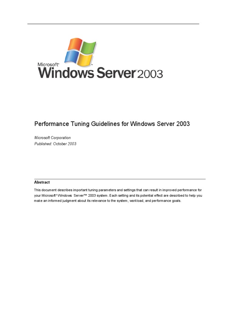 Performance Tuning Guidelines For Windows Server 2003: Microsoft ...
