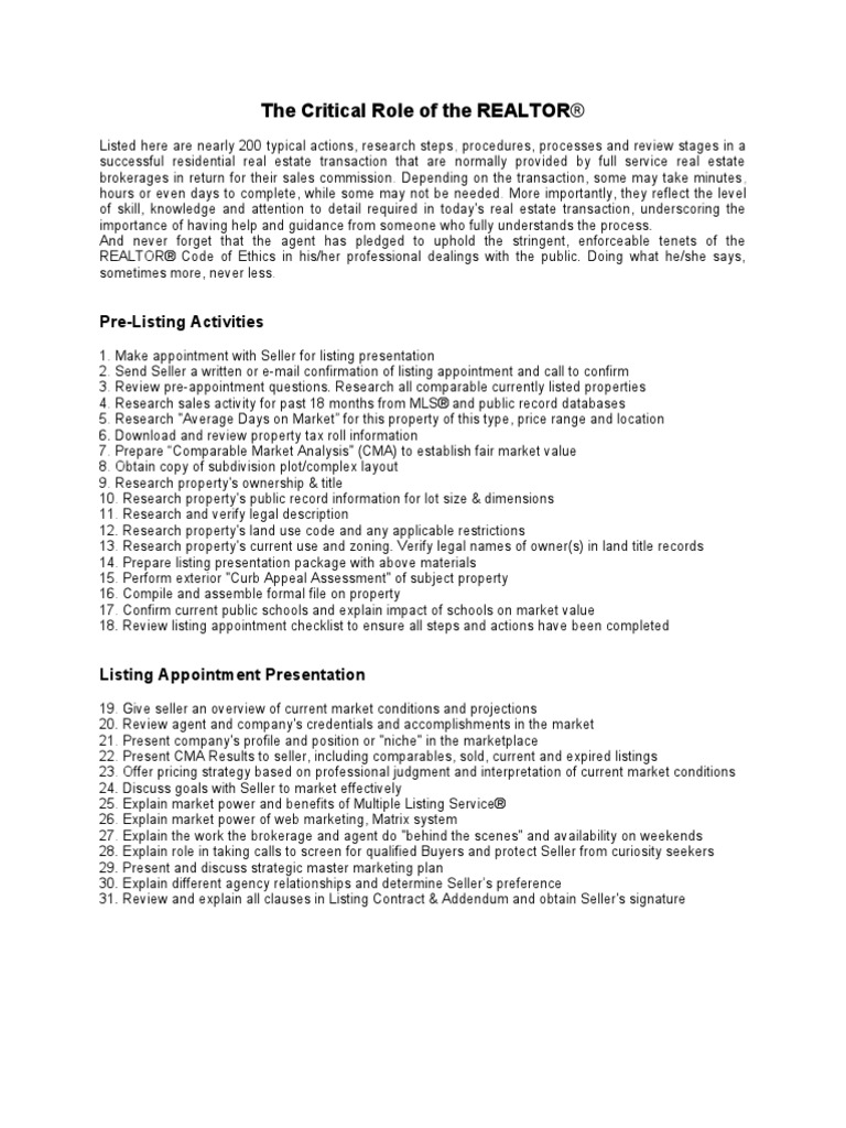 The Critical Role of The REALTOR | PDF | Real Estate Broker | Sales