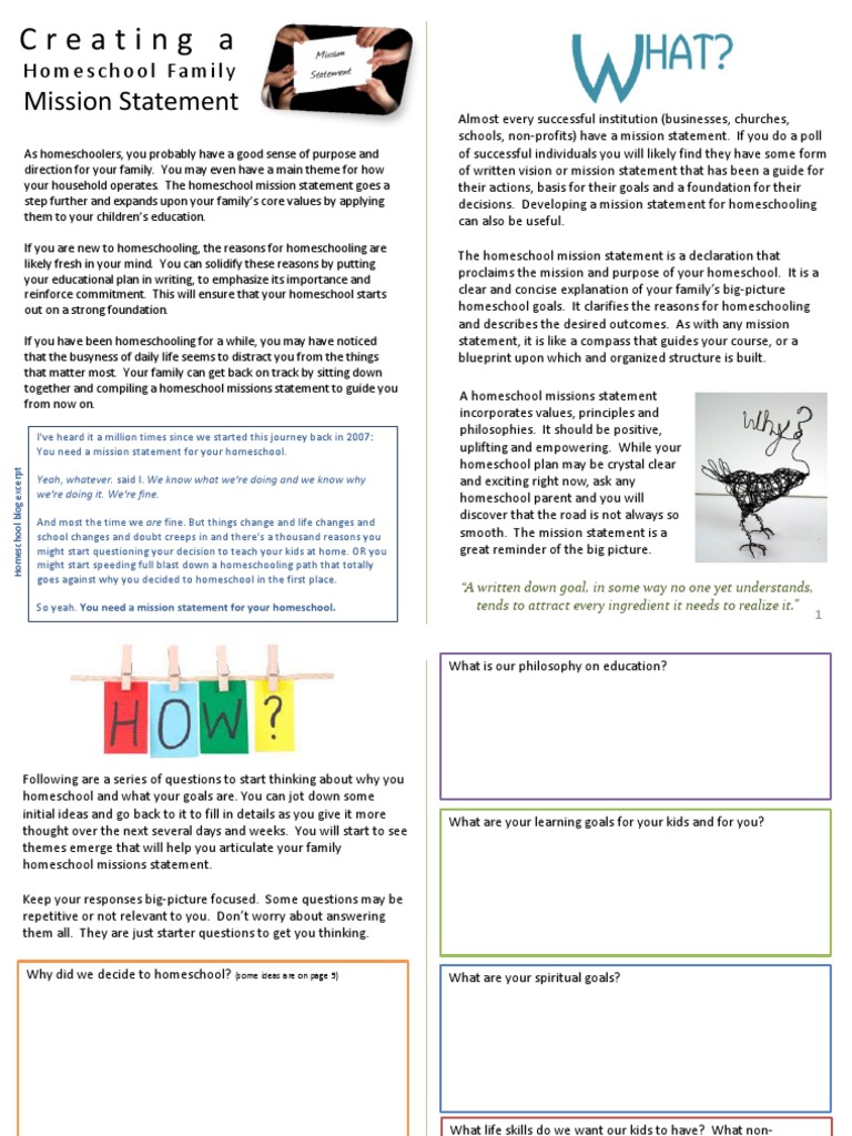 Homeschool Mission Statement Planning | PDF | Homeschooling | Value ...