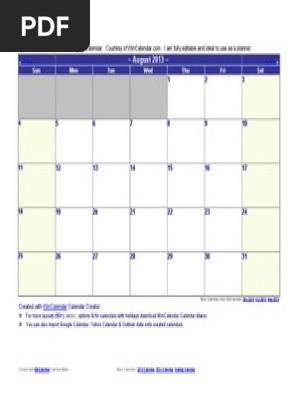 August 2013 Calendar