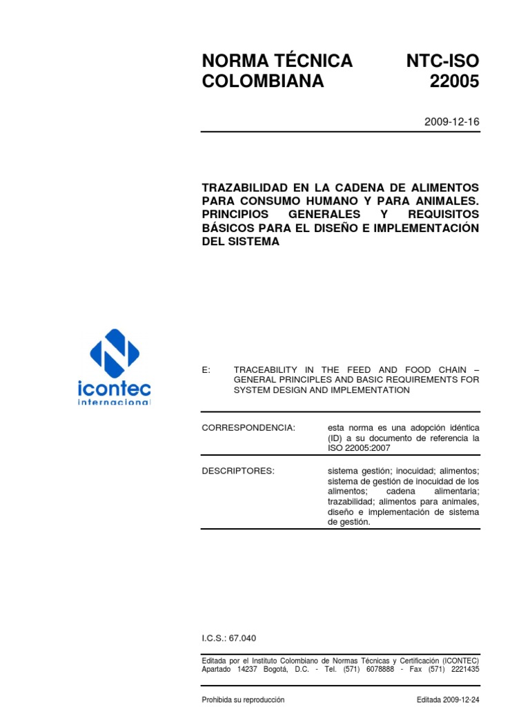 NTC Iso22005 | PDF | Consumo (economía) | Alimentos