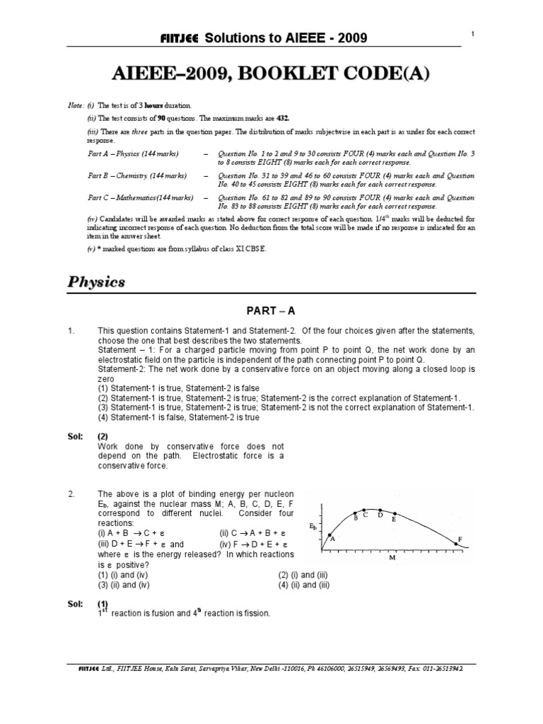 FIITJEE AIEEE 2009 Solutions Guide | PDF