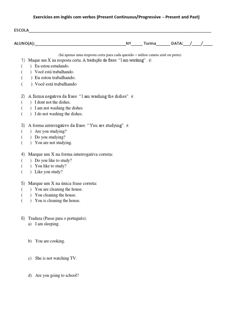 Exercicios em Ingles Com Present Continuous | PDF