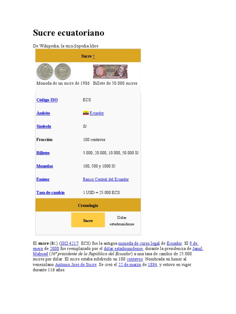 Sucre Ecuatoriano PDF Notas (finanzas) Moneda