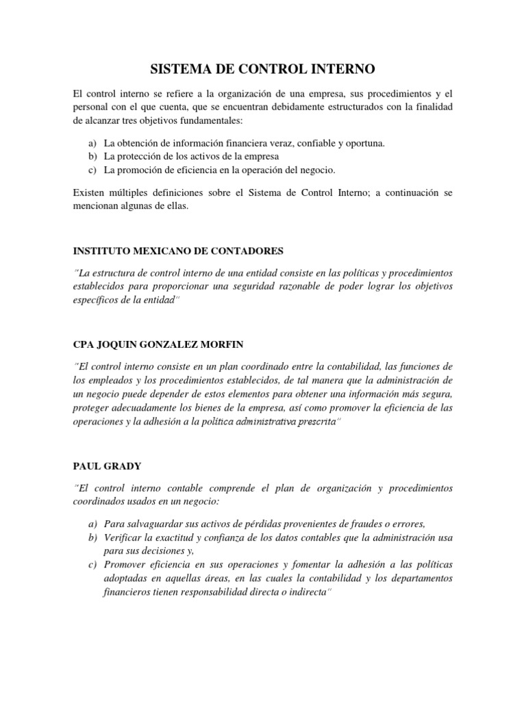 Objetivos y Elementos del Control Interno | PDF | Contabilidad | Bancos
