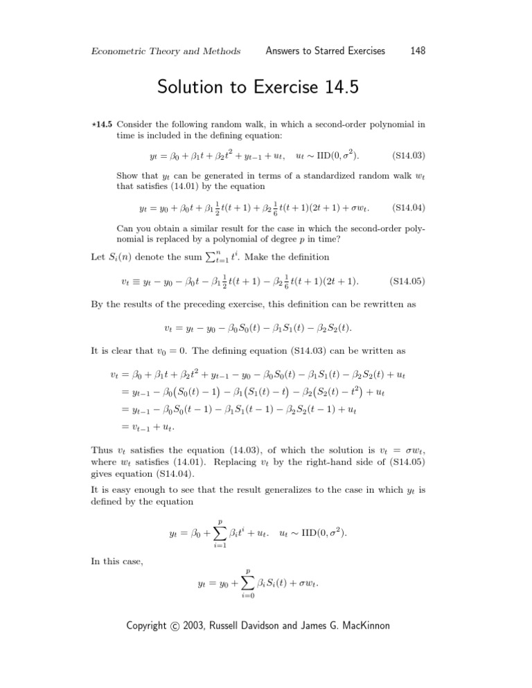 Solution To Exercise 14.5: Econometric Theory and Methods | PDF