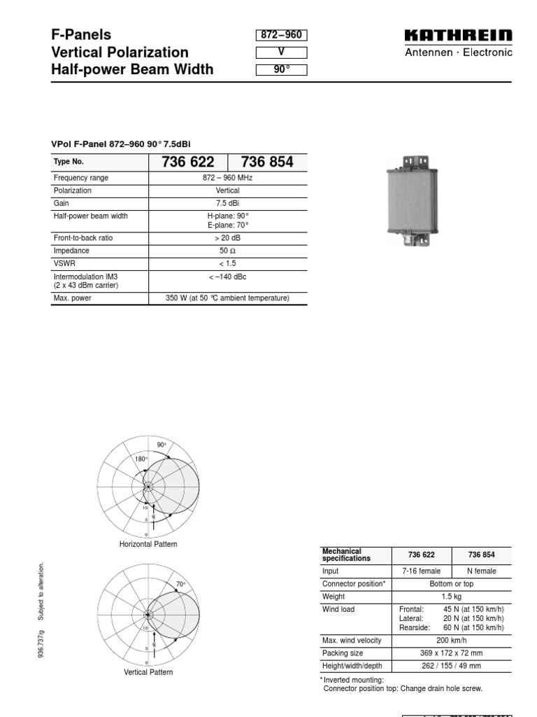 Antena Painel Externa Kathrein 736854 | PDF | Decibel | Steel