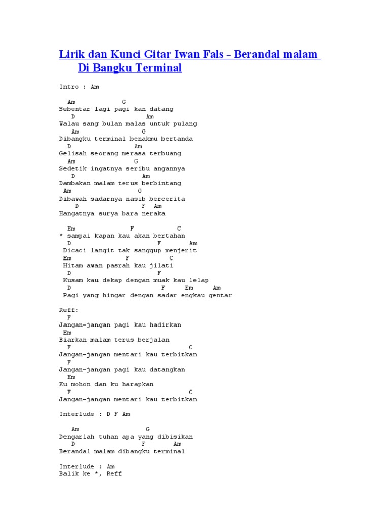 Chord Gitar Iwan Fals Ibu Petikan