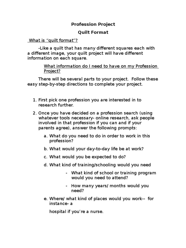 Profession Project Quilt Guide | PDF | Career & Growth