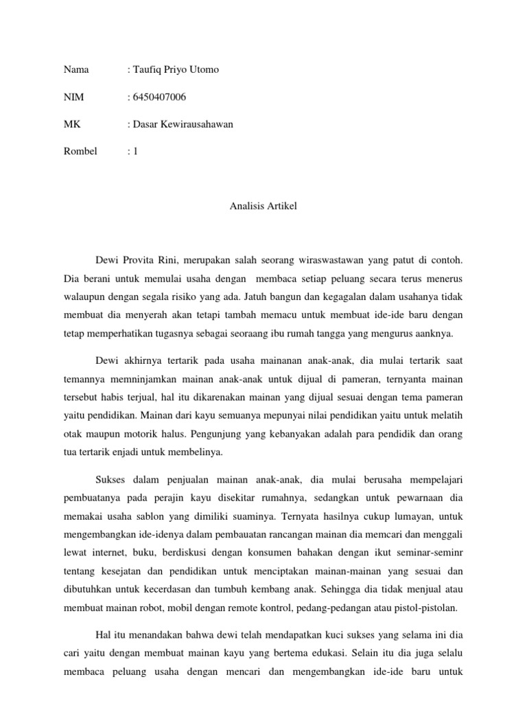 Analisis Artikel Kewirausahaan