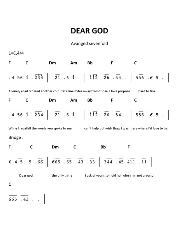 not angka lagu dear god
