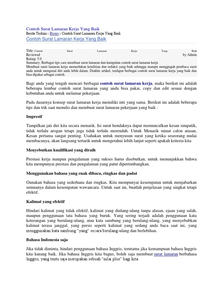 10000 Contoh Surat Lamaran Kerja Yang Baik & Benar ...