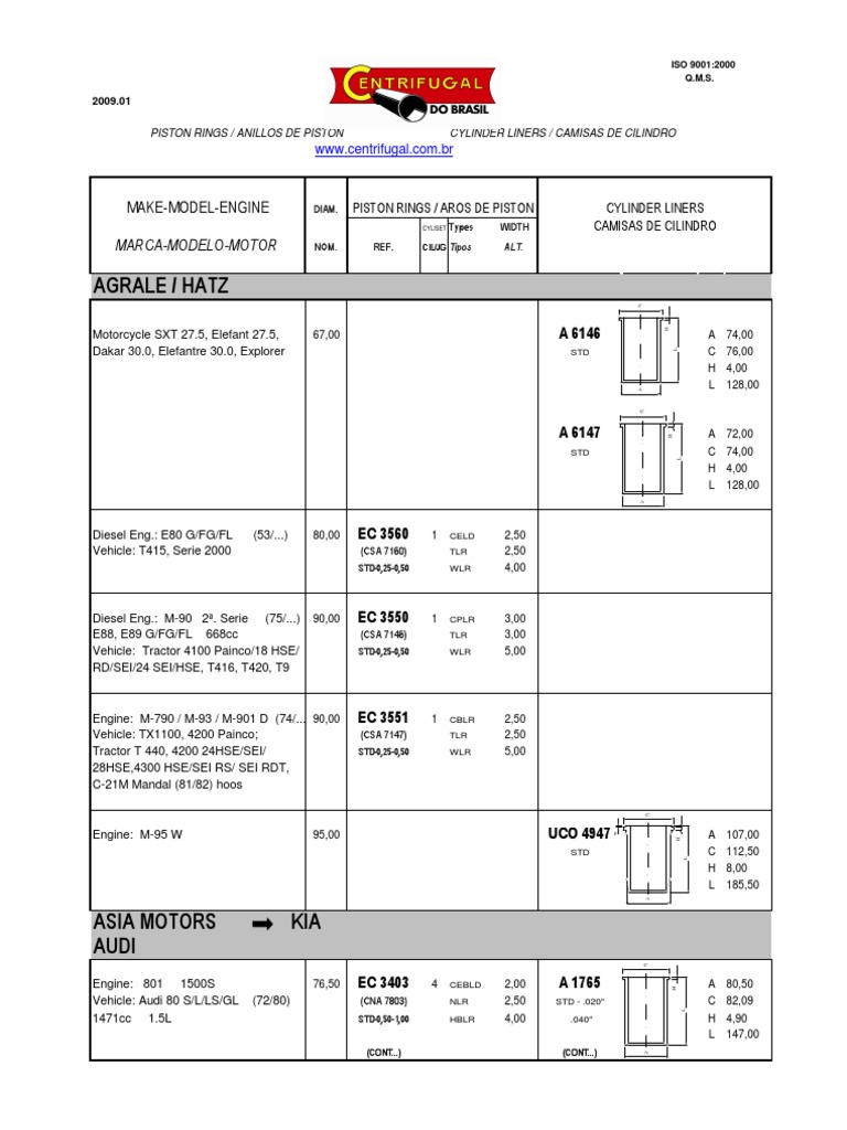 Catalogo 2009 | PDF | Piston | Cylinder (Engine)