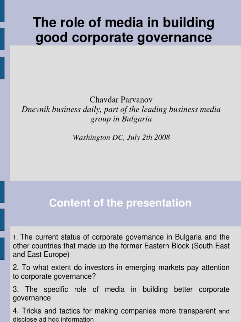 The Role of Media in Corporate Governance | PDF | Business