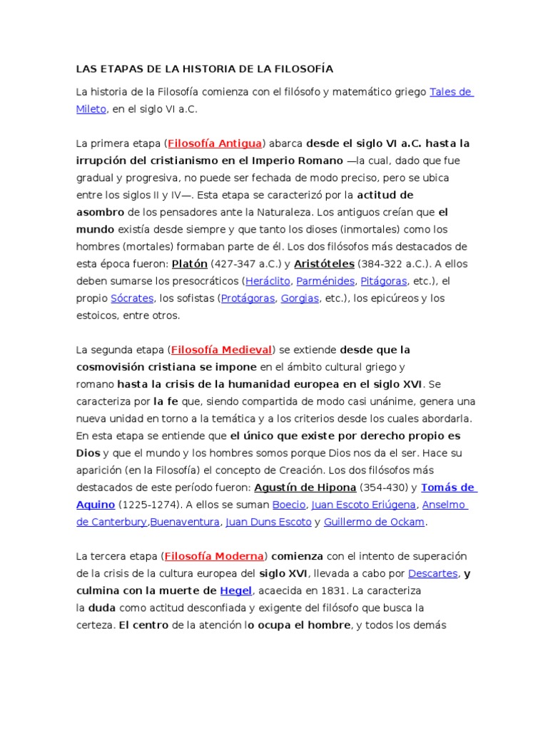 LAS ETAPAS DE LA HISTORIA DE LA FILOSOFÍA Filosofía