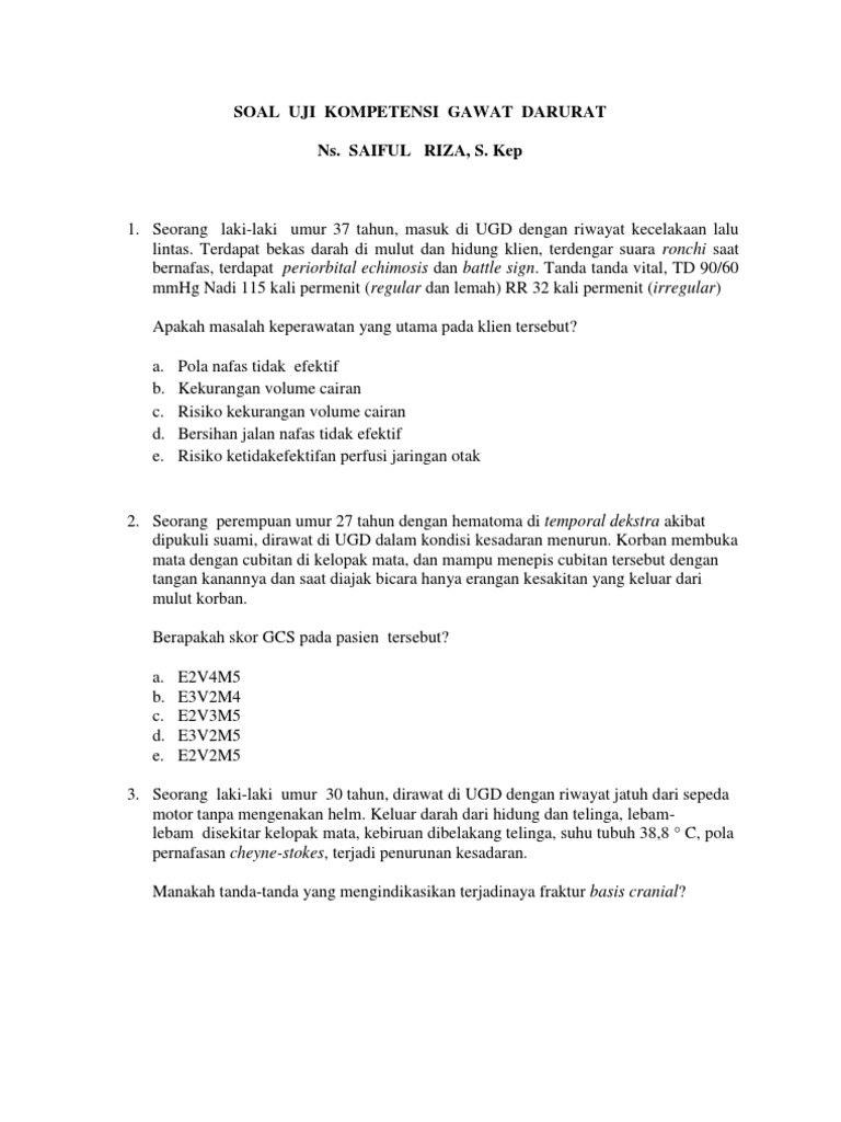 Soal Uji Kompetensi Gawat Darurat