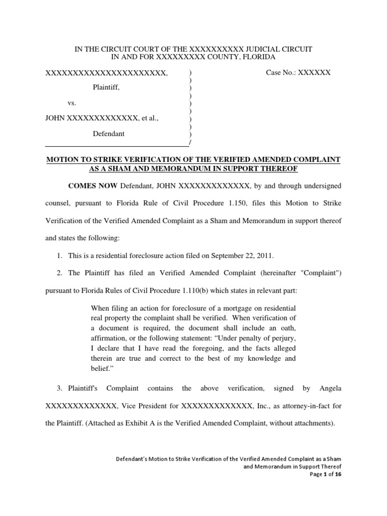 Motion to Strike Based Complaint Pleading