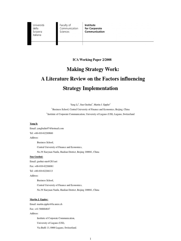 Making Strategy Work: A Literature Review On The Factors Influencing ...