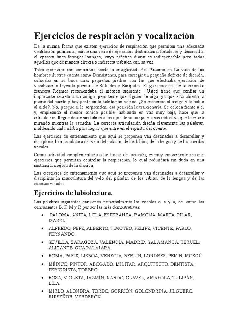 Ejercicios de Respiración y Vocalización | PDF | Respiración | Zoología