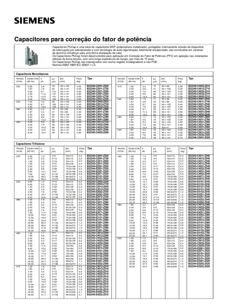 Capacitores Siemens PDF | PDF