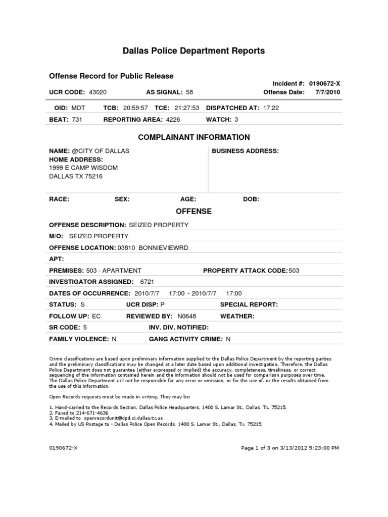 Dallas Police Drug Bust Report | PDF | Police Brutality | Odor