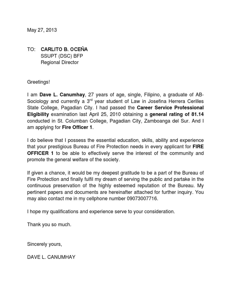 sample application letter for fire officer 1