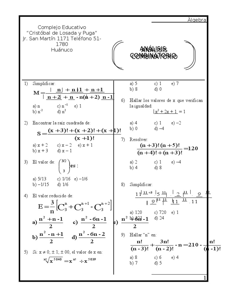 ALG. Analisis Combinatorio | PDF | Métodos y materiales de enseñanza