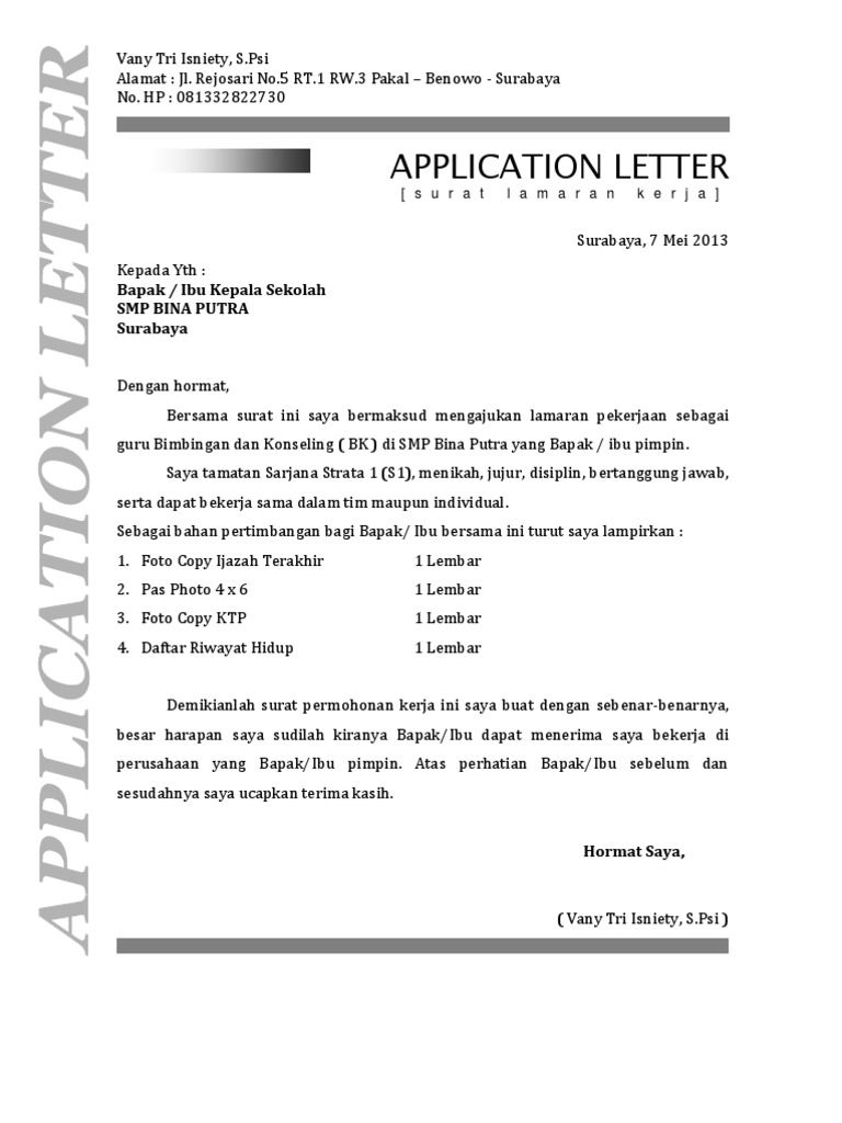 Contoh Surat Lamaran Kerja Docx